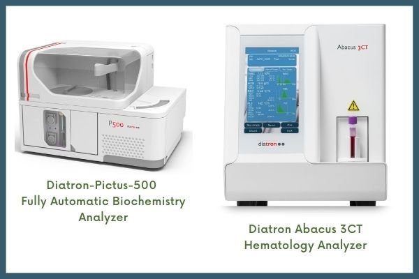 Diatron Analysers: Diatron Pictus 500 fully automatic biochemistry analyser, Diatron Abacus 3CT haematology analyser
