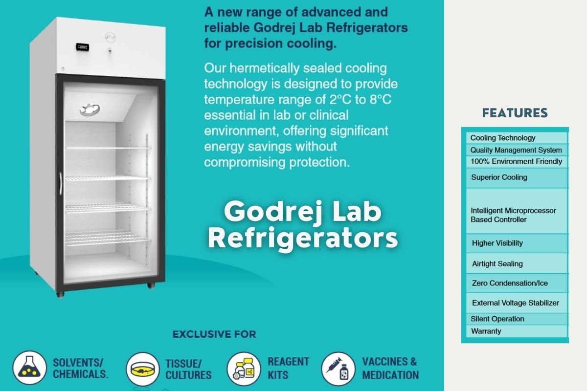 Lab Refrigerators: Godrej lab refrigerators for solvents, chemicals, tissue cultures, reagent kits, vaccines and medication