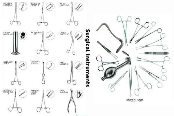 Surgical Instrument Sets: Mixed surgical instrument sets, Forceps and clamps